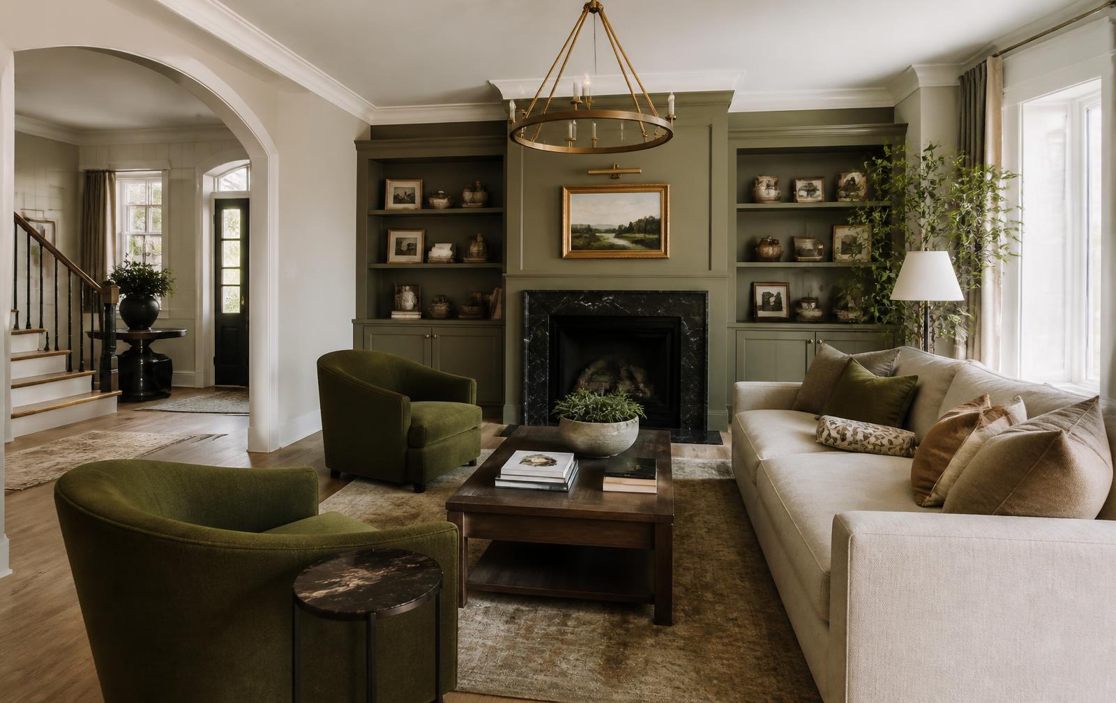 Warm Atlanta interior with white oak floors and painted millwork
